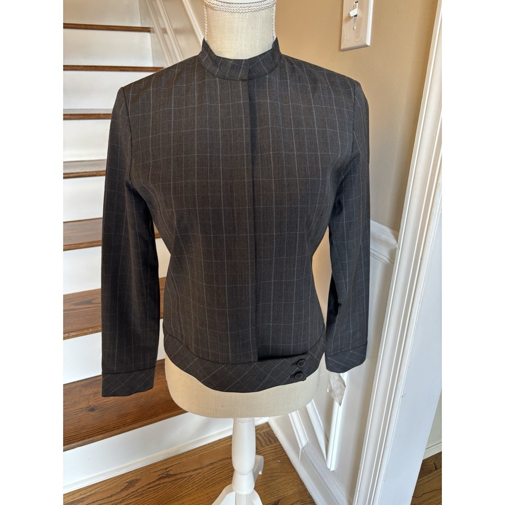 Nine West Gray Plaid‎ mandarin Neck Zip Jacket Nwt Sz 2
